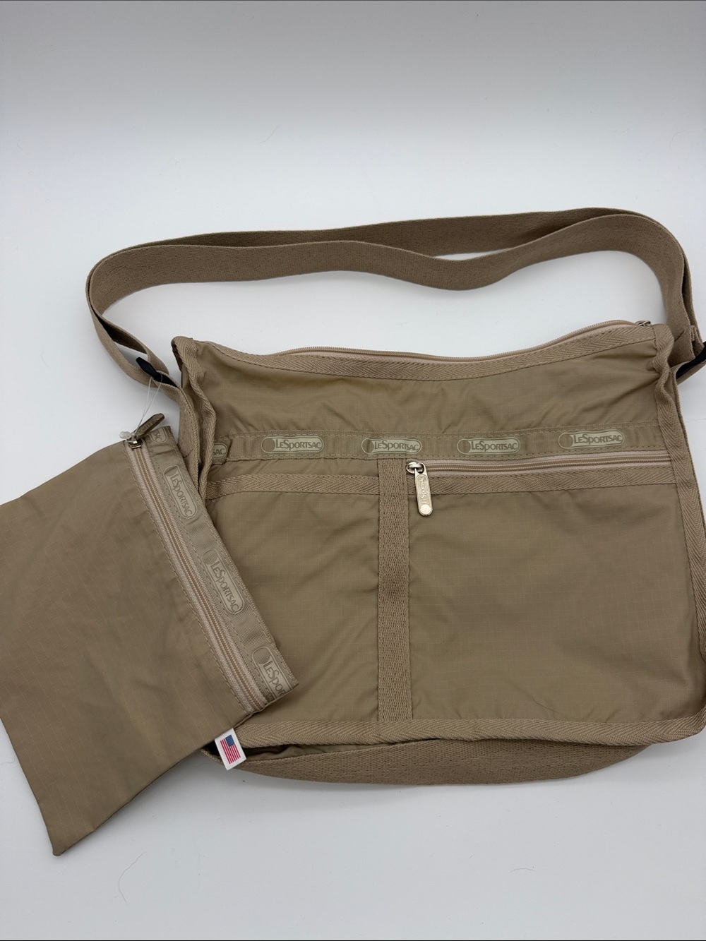 Lesportsac Tan Messenger Bag with Removable Pouch NWOT
